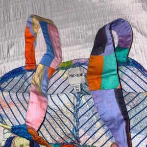 NIC+ZOE Multicolor Patchwork Strap Tank in Teal, Orange, Lavender and Pink